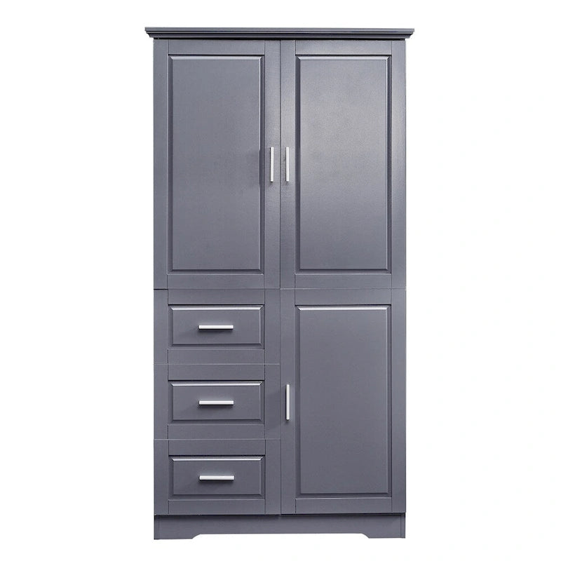 Armoire de rangement haute et large avec portes pour salle de bains, trois tiroirs