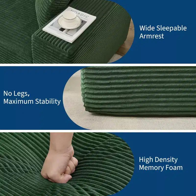108 Modernes 3-Sitzer-Sofa, gepolstertes Sofa in L-Form mit Kissen, Sofa mit tiefer Sitzfläche, keine Montage erforderlich