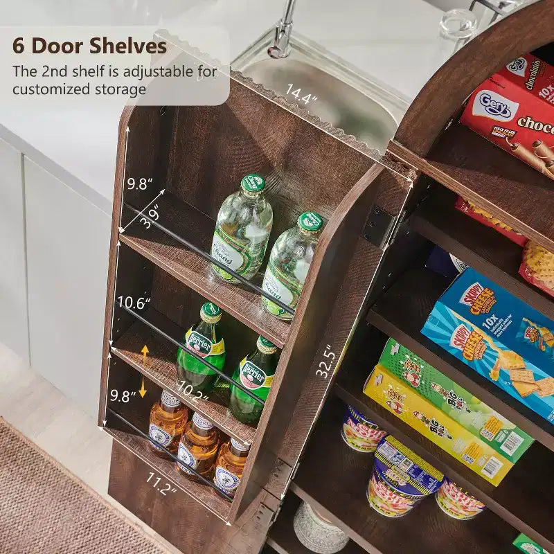 Dispensa da cucina alta 71 con arco, mobile contenitore moderno con 3 ripiani regolabili e 6 ripiani nelle ante, per cucina e soggiorno