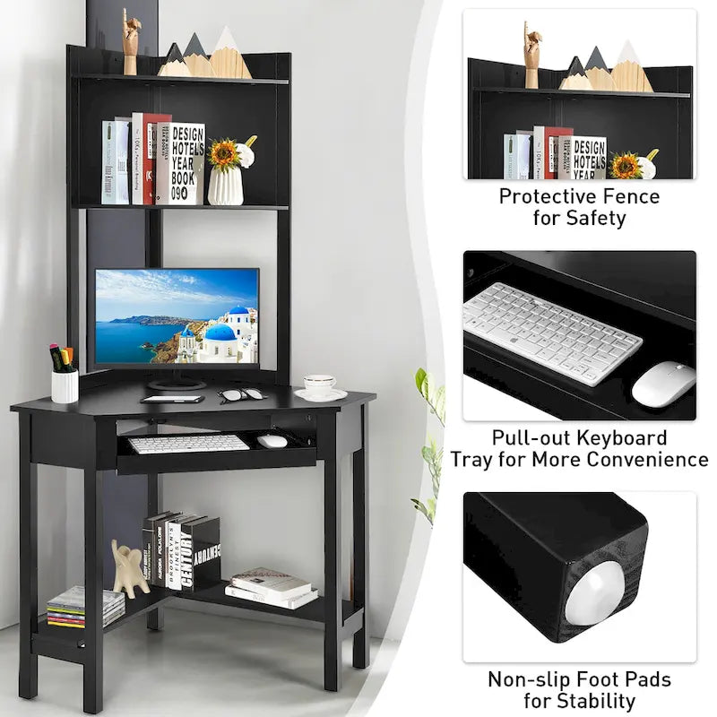 Corner Desk with Hutch Triangle Corner Computer Desk with Bookshelves