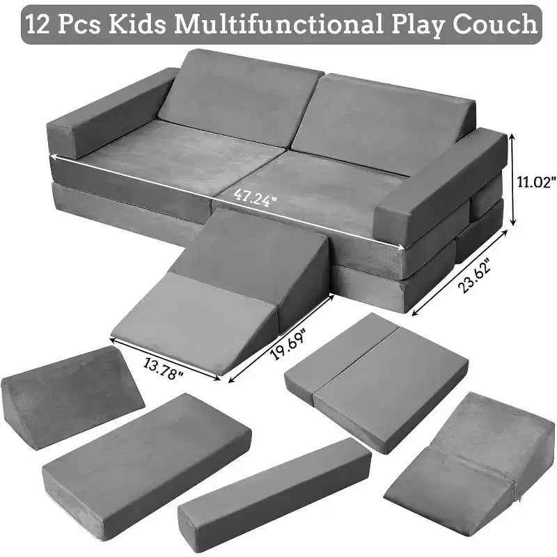 Kletter-Sofa für drinnen, 12-teiliges modulares Spielsofa mit quadratischem Bällebad und Kletterrampe, Spielset mit Polstern