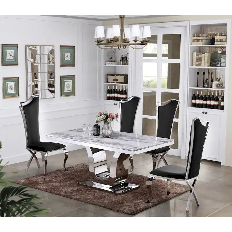 Best Quality Furniture Luxe Essgruppe aus weißem Echtem Marmor, 5-teilig