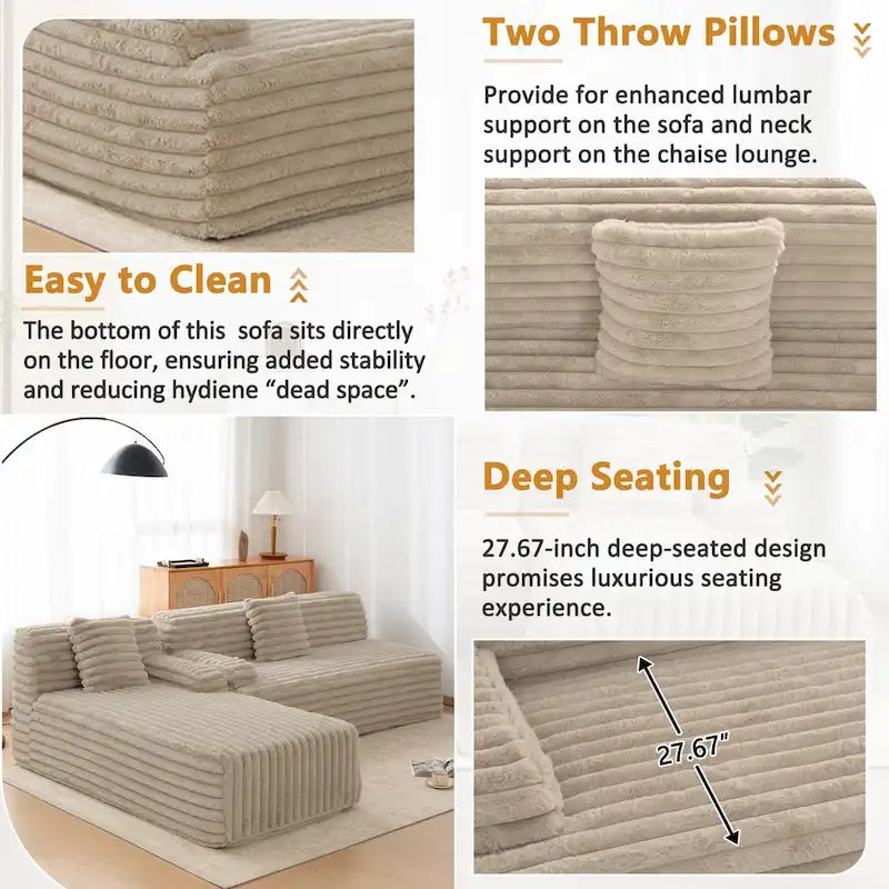 Cloud-Ecksofa, modernes Polstersofa mit 2 Zierkissen, frei kombinierbares Sofa, modulares Ecksofa in L-Form