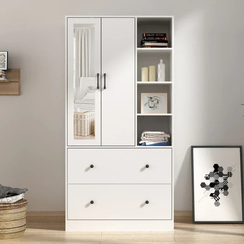 Kleiderschrank mit Spiegel und verstellbarem Kleiderstangenbereich, platzsparend