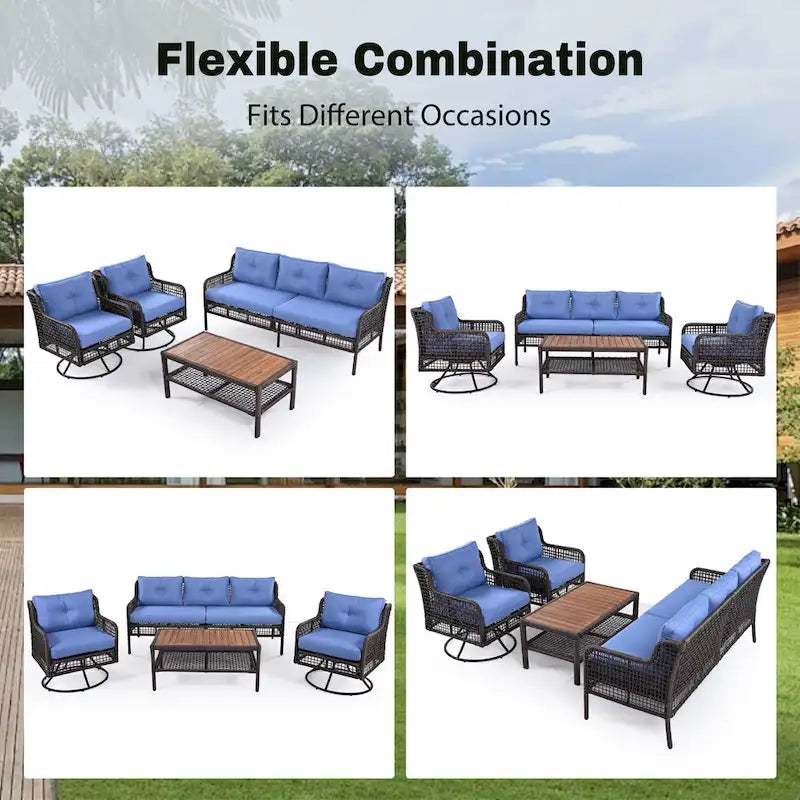 4-delige loungeset van rotan voor buiten met draaibare stoelen en salontafel