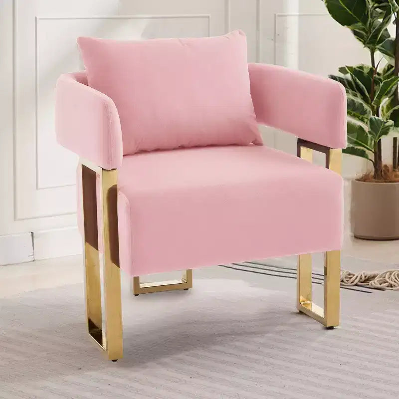 Set van 2 moderne gestoffeerde fauteuils met gouden metalen poten voor woonkamer, slaapkamer of kantoor