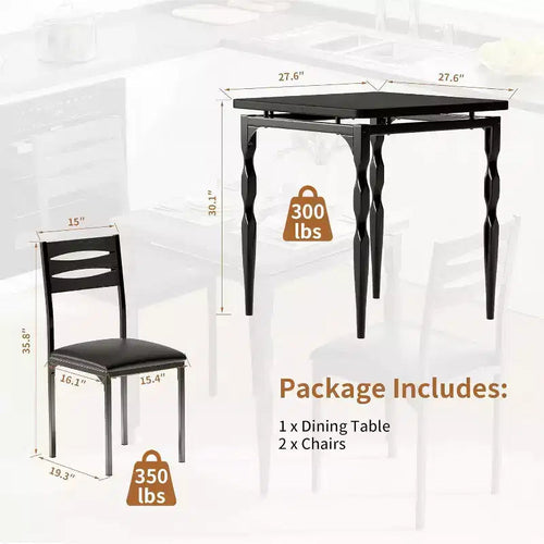 3-teiliges Esszimmer-Set für kleine Räume, Tisch und 2 Stühle mit spiralförmigen Beinen, kompaktes Küchentisch-Set für Wohnungen