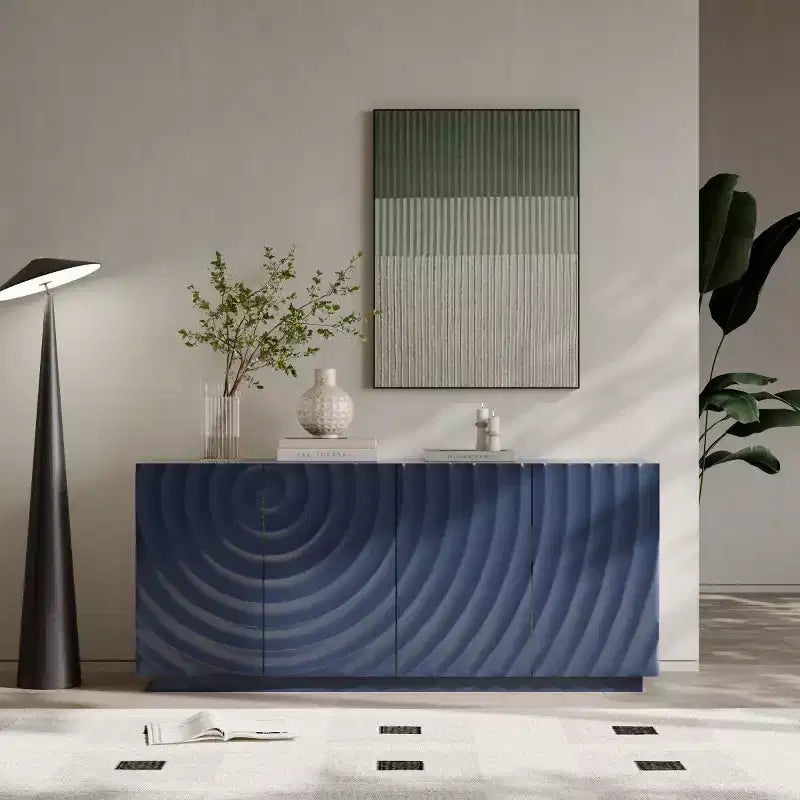 Credenza moderna a spirale 59, mobile contenitore basso per ingresso con ante dalla texture ondulata 3D