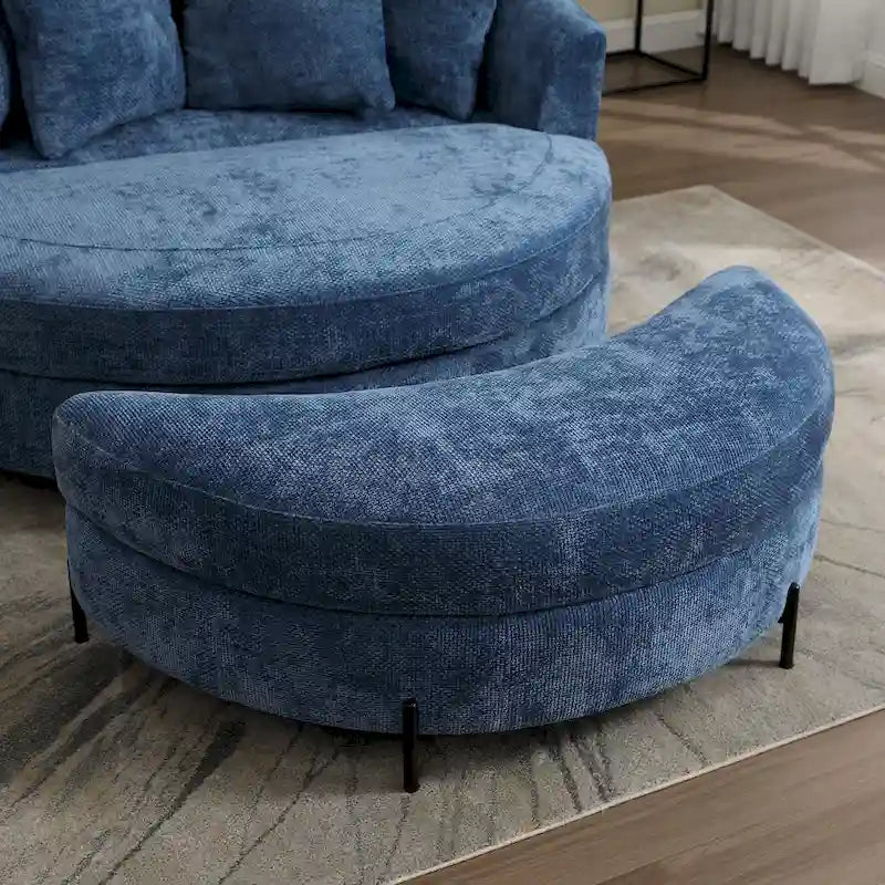 Fauteuil canapé moderne rond de style tonneau avec 5 coussins et pouf en option