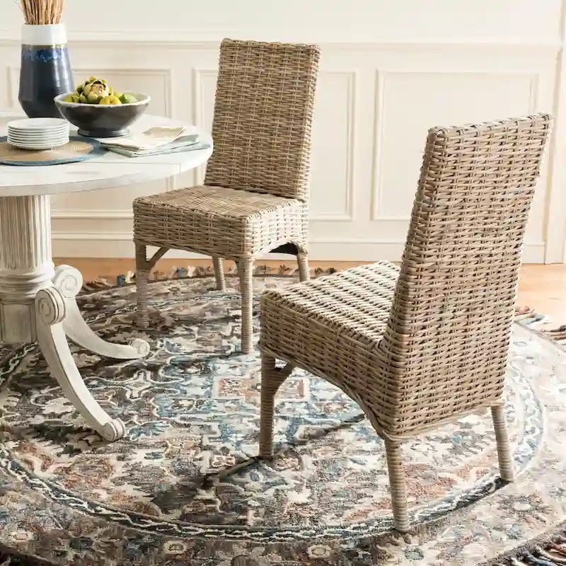 SAFAVIEH Karyl Esszimmerstuhl aus unbehandeltem Natur-Rattan (2er-Set) - 18.5 x 18.5 x 38.1 - 19Wx19Dx38H