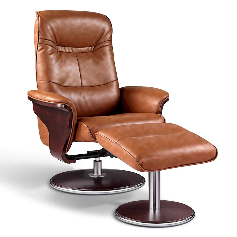 Fauteuil inclinable pivotant en cuir marron moderne Milano avec repose-pieds, Artiva USA