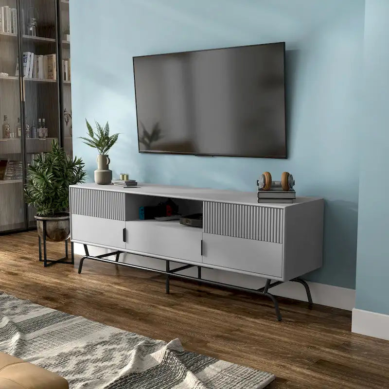 DH BASIC moderner Medien-Schrank mit 3 Schubladen und TV-Ständer, 60 Zoll, mit Kabeldurchführung von Denhour