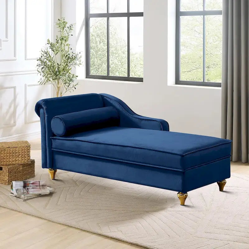 Méridienne élégante de style français en velours avec rangement et coussin