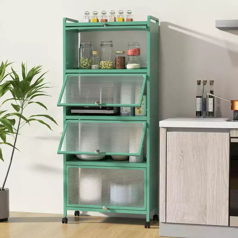 Étagère de cuisine Costway à 5 niveaux avec placard de rangement, support mobile pour micro-ondes et portes relevables, blanc/noir/gris/vert