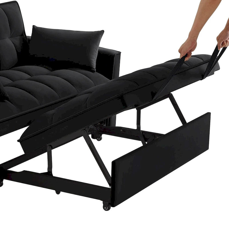 4-in-1-Zweisitzer-Schlafsofa mit Armlehnen und Aufbewahrungstaschen, multifunktionales, getuftetes Ausziehsofa mit verstellbarer Rückenlehne