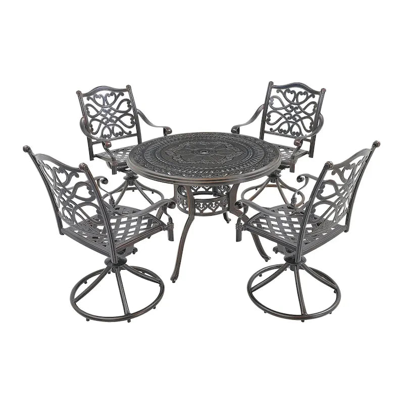 Ensemble de salle à manger de patio en aluminium moulé, 5 pièces, avec 4 chaises pivotantes