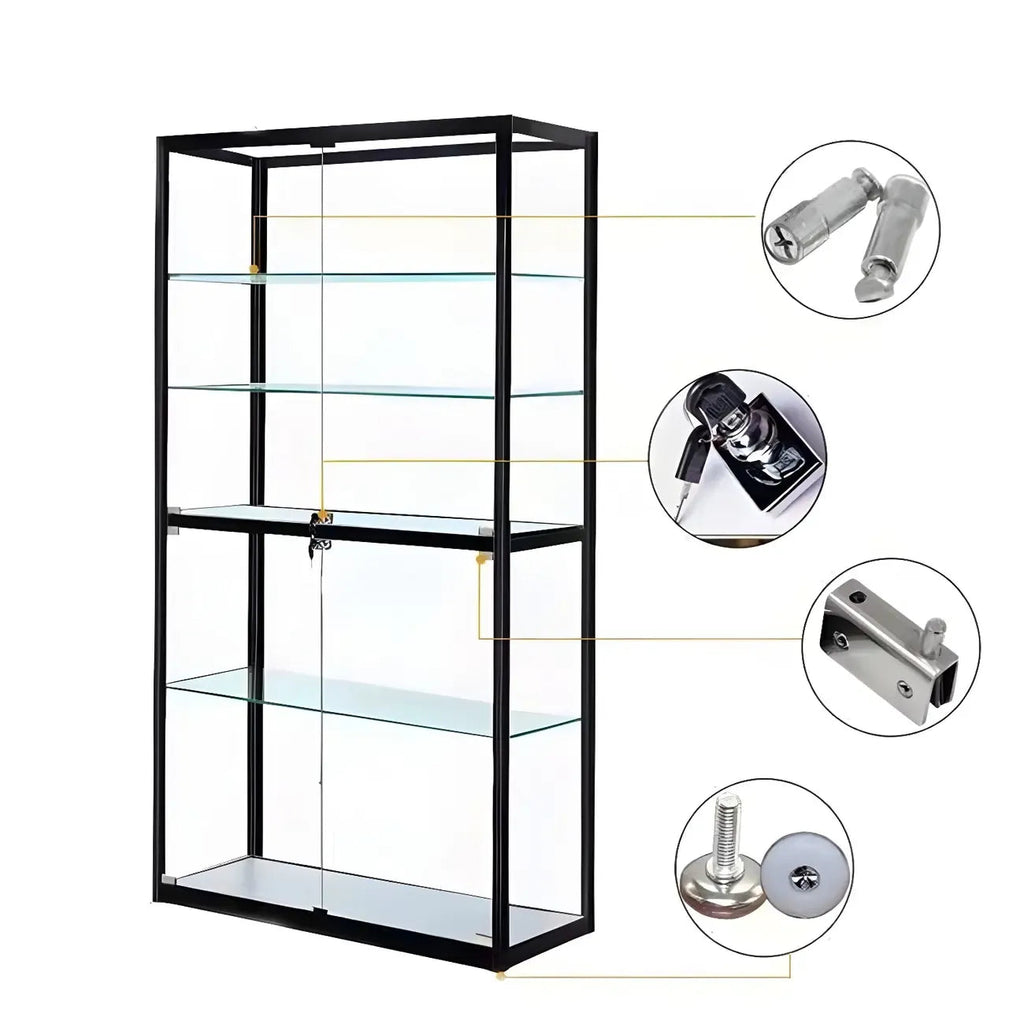 Moderner rechteckiger Vitrinenschrank aus schwarzem Glas