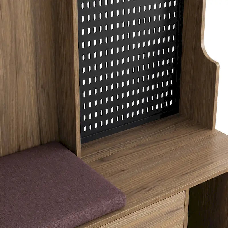 GDFStudio - Appendiabiti multifunzione Finn con panca portascarpe, pannello forato e ampio spazio contenitivo