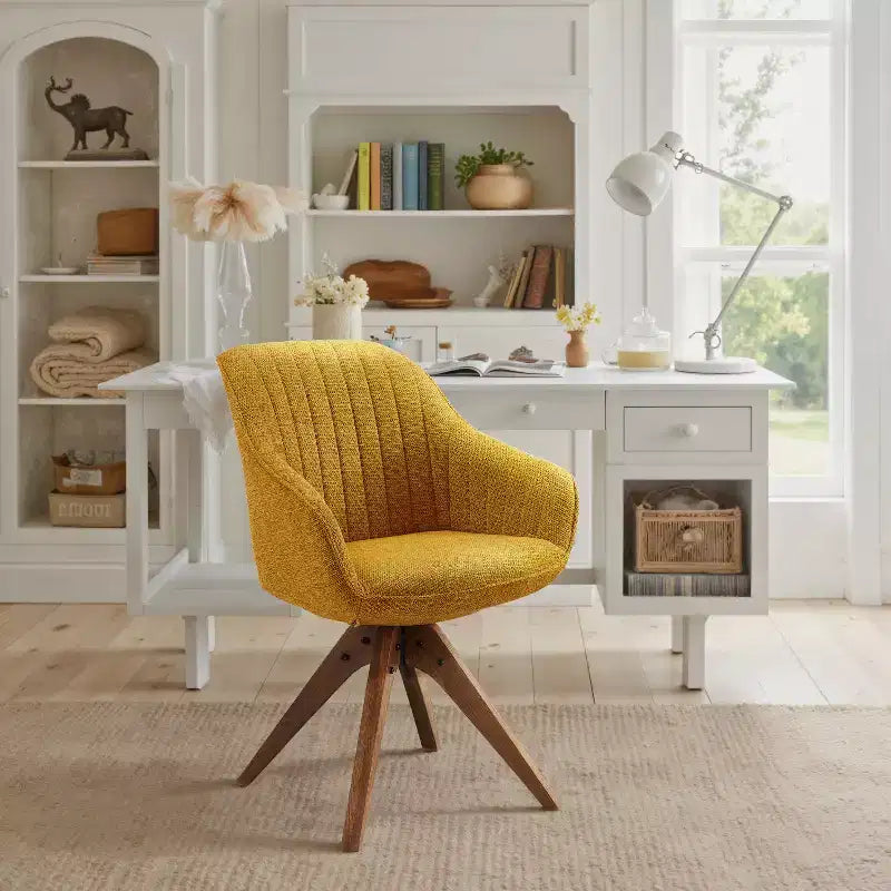 Art Leon comfortabele draaibare fauteuil van stof met poten van massief eikenhout