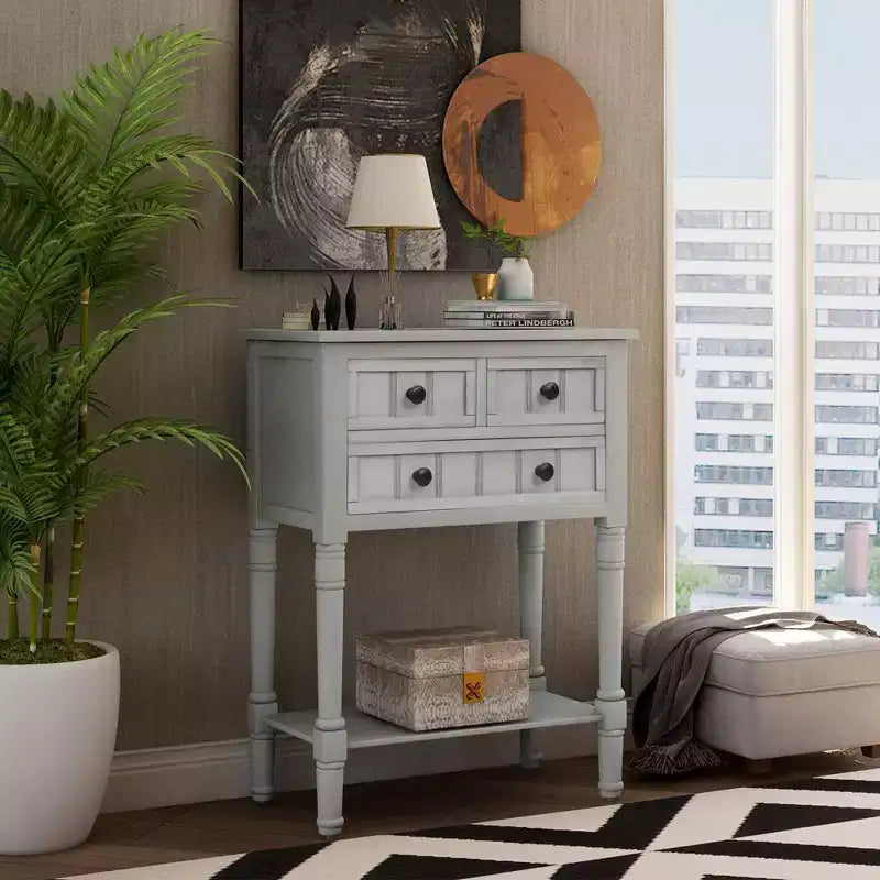 Console étroite de 23.7in avec 3 tiroirs et une étagère, table de canapé pour petit espace, entrée ou salon