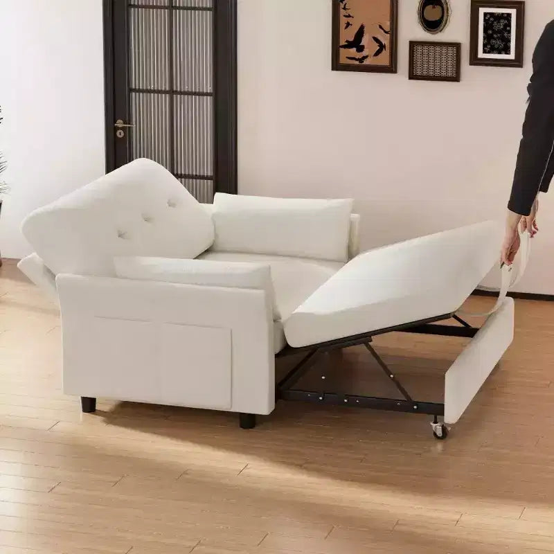 Divano letto Dyonery 51 3 in 1, divanetto trasformabile con letto estraibile, schienale regolabile, rivestimento in lino