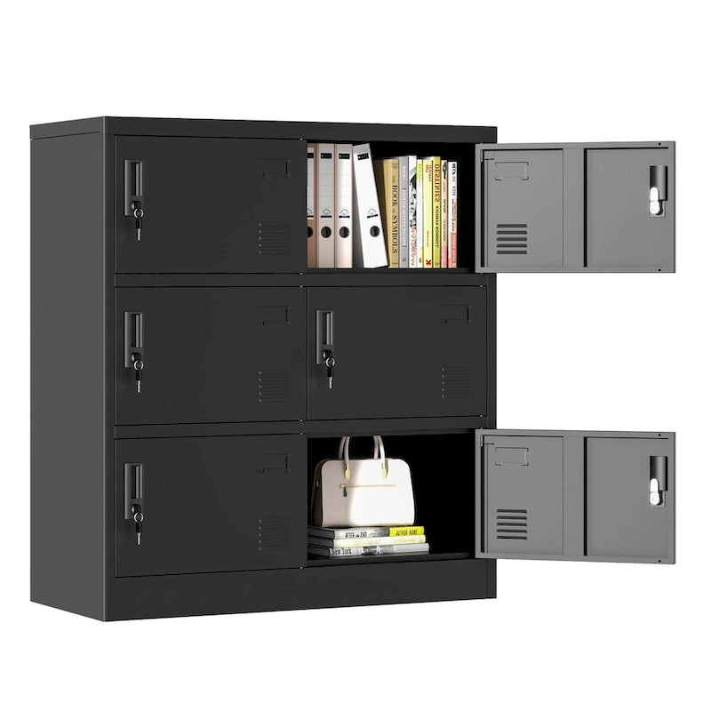 Casier de rangement pour employés à 6 portes, casiers métalliques pour bureau, salle de sport, école et domicile, avec porte-carte (noir)