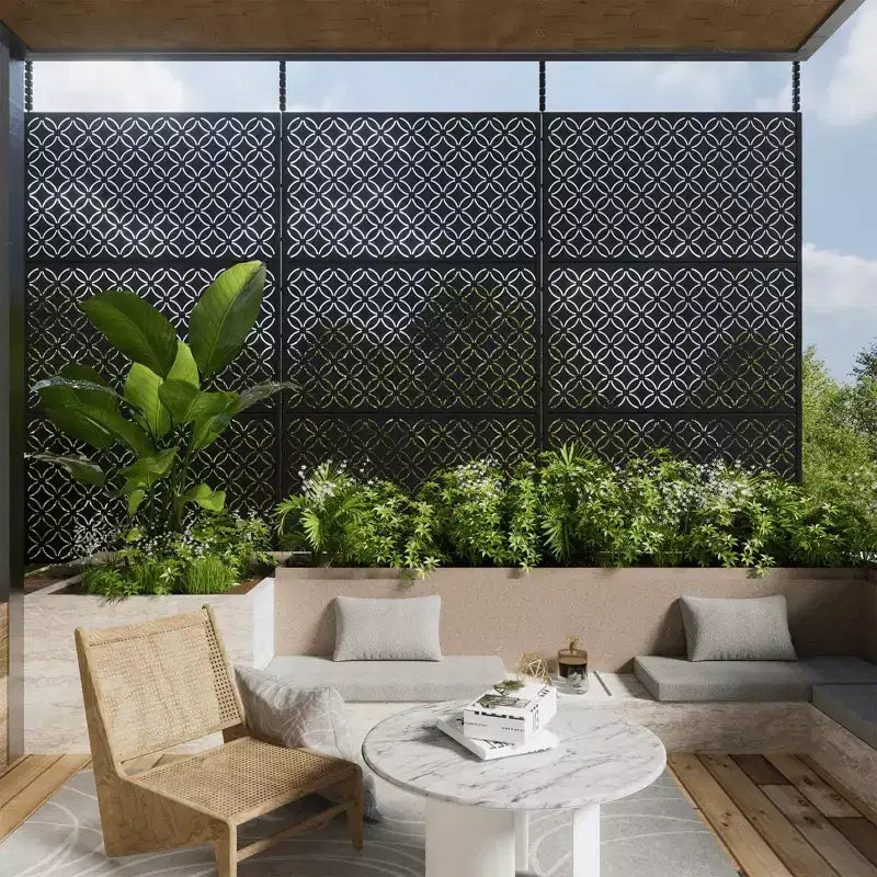 MAYEERTY privacyscherm van gegalvaniseerd staal voor binnen en buiten, vrijstaand decoratief scherm voor balkon en tuin, 1 stuk