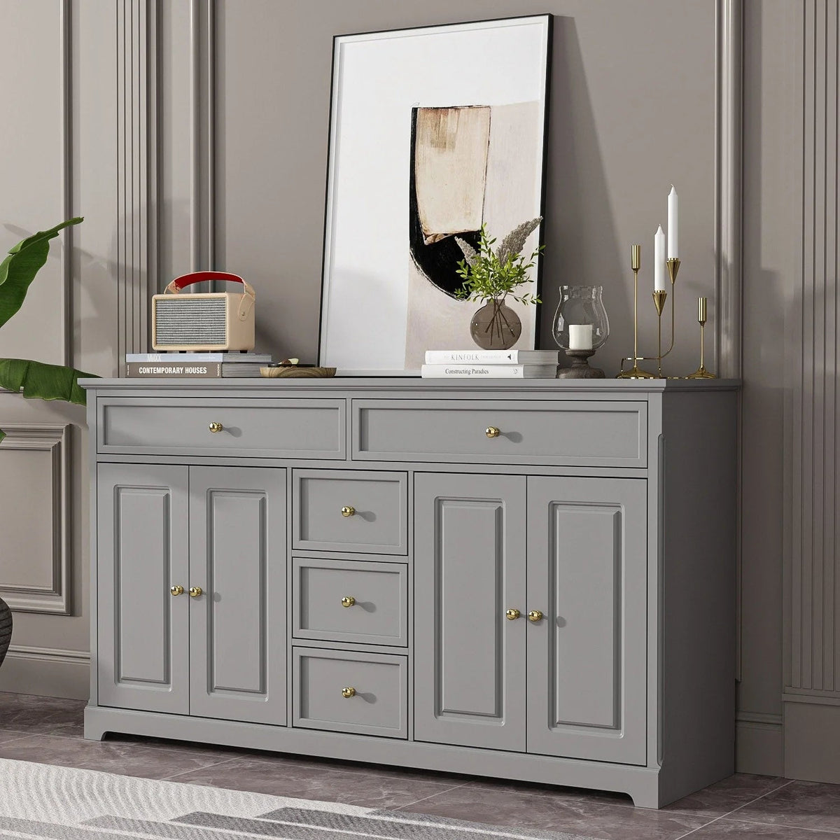 Credenza a buffet bianca da 59.1, stile moderno contemporaneo di metà secolo, laccata