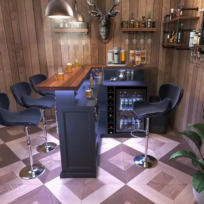 GDLF L-vormige barkast voor thuis met ruimte voor een koelkast, extra grote moderne bar voor de kelder