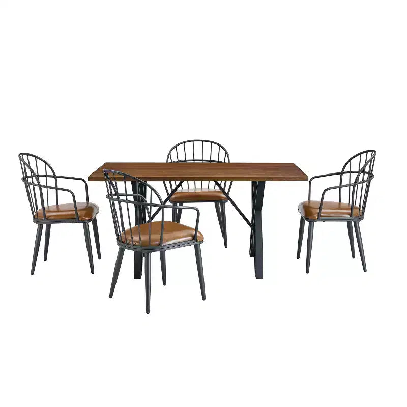 Set da pranzo da 5 pezzi con 4 sedie e tavolo rotondo/quadrato, nero+naturale/noce-ModernLuxe