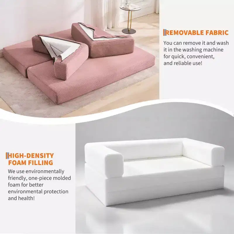 Modernes 79-Futon-Schlafsofa aus Cord für kleine Räume, 5-in-1-Couch mit abnehmbaren Armlehnen und Kissen