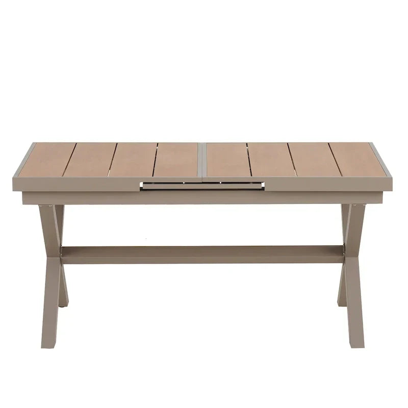 7-delige uitschuifbare eethoek voor buiten met uitschuifbare tafel en 6 stoelen met armleuningen