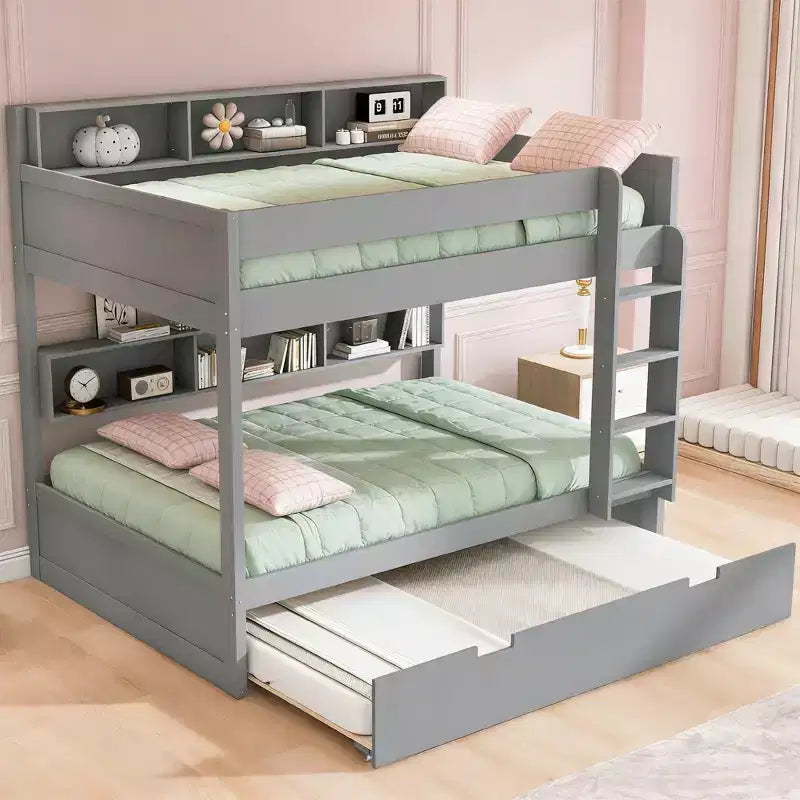Luxystar modern stapelbed met twee tweepersoonsbedden, planken en onderschuifbed