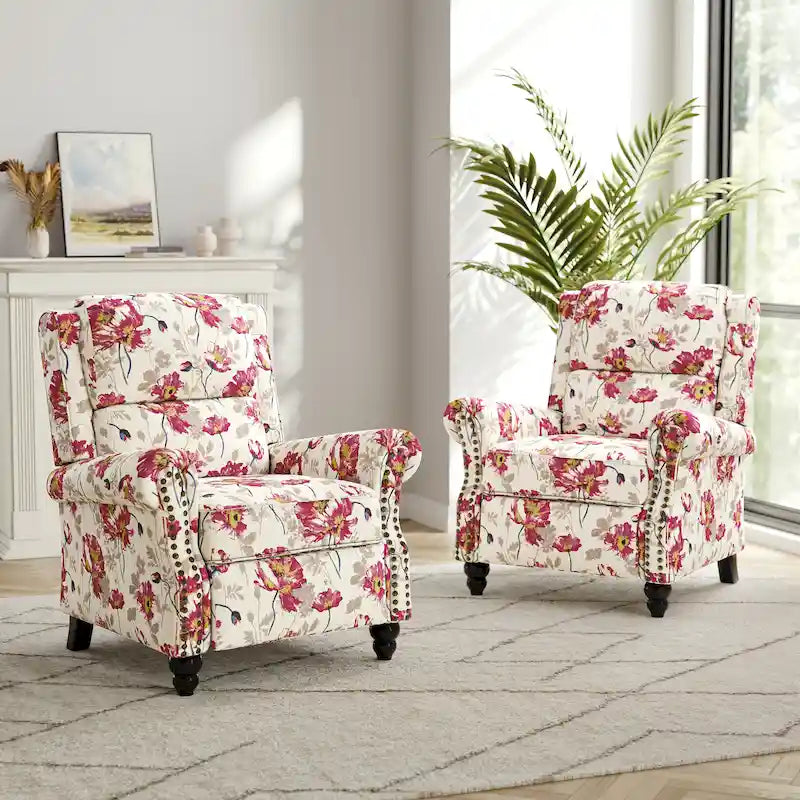 Ensemble de 2 fauteuils inclinables à dossier basculant avec assise rembourrée et clous décoratifs