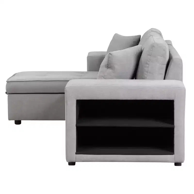 Divano componibile letto reversibile a L da 104.5 con chaise longue contenitore e 2 sgabelli - Divano letto trasformabile a 3 posti per il soggiorno