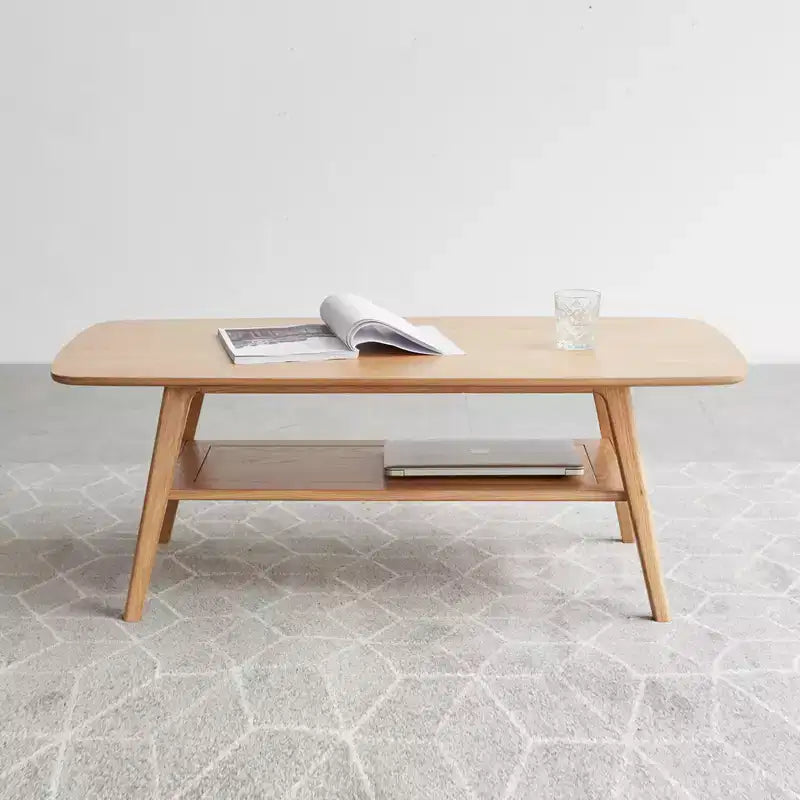 GDFStudio Wright moderne rechthoekige salontafel van massief eikenhout met opbergplank