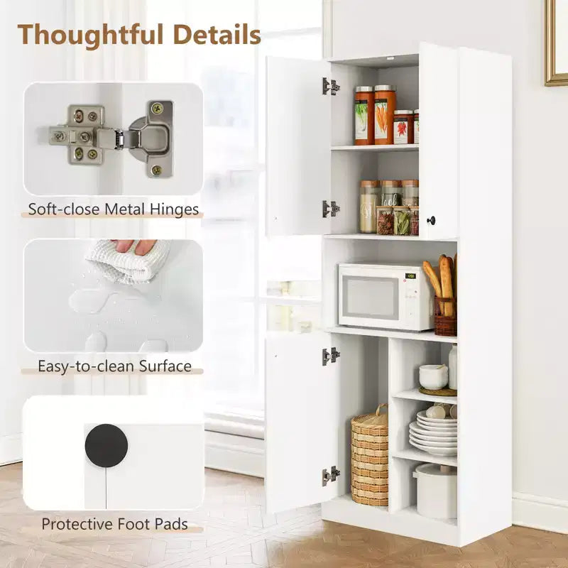Costway Küchenschrank mit Vorratsaufbewahrung, 65.5 hoch, moderner Buffetschrank mit Mikrowellenständer, Braun/Weiß