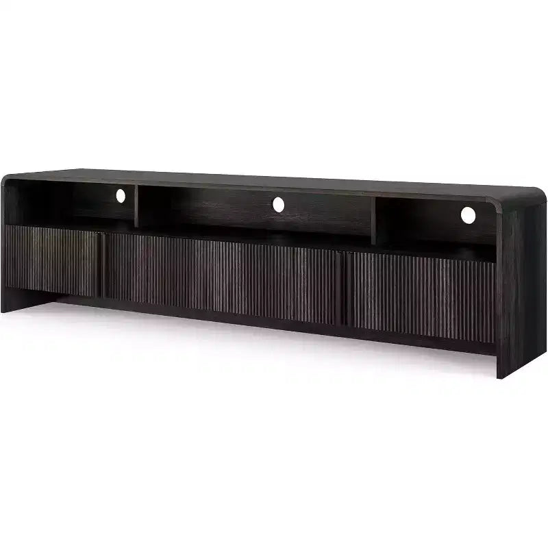AMERLIFE Meuble TV moderne de 70 au design cannelé avec placards de rangement, pour téléviseurs jusqu'à 80, meuble de divertissement en bois, console multimédia pour le salon