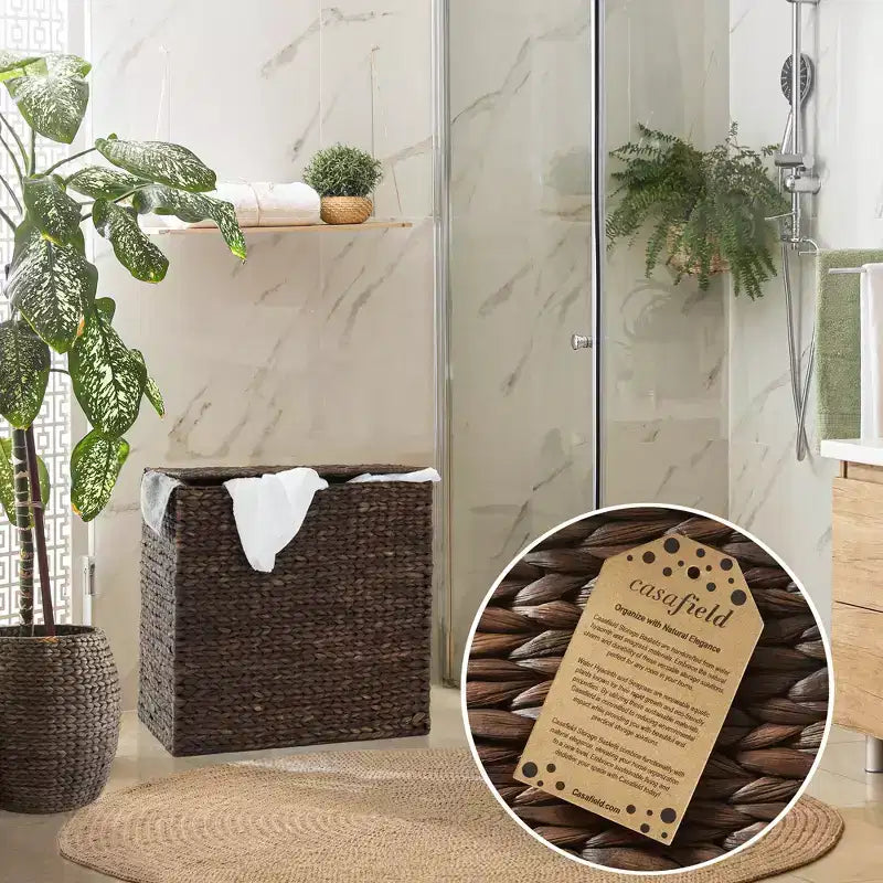 Panier à linge Casafield à 2 compartiments avec couvercle et sacs doublure amovibles, panier de tri tressé en jacinthe d’eau pour vêtements