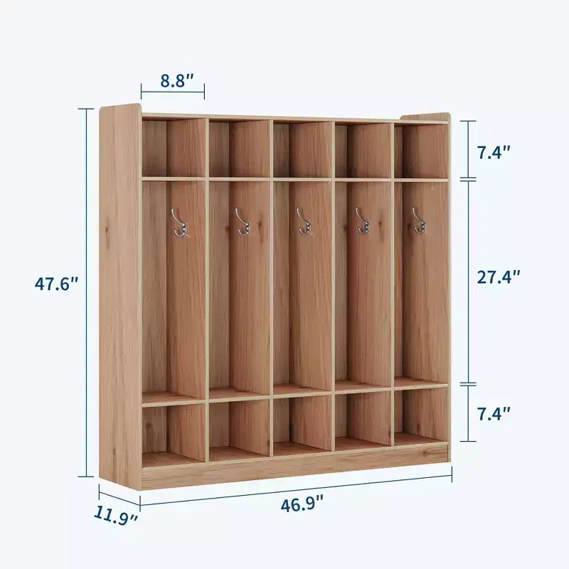Vestiaire scolaire à 5 sections avec 10 casiers, meuble de rangement avec 10 crochets pour la maison, l’école, la crèche et la maternelle