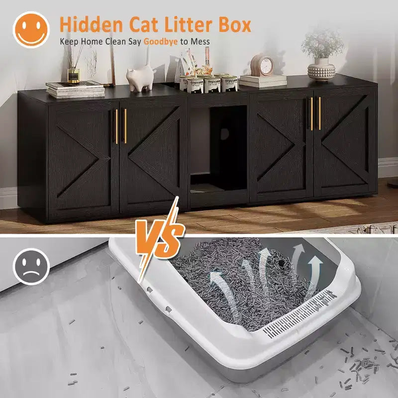 Meuble cache-litière pour chat, grand meuble à litière, meuble à double compartiment fermé, meuble en bois pour bac à litière, pour la maison et le salon