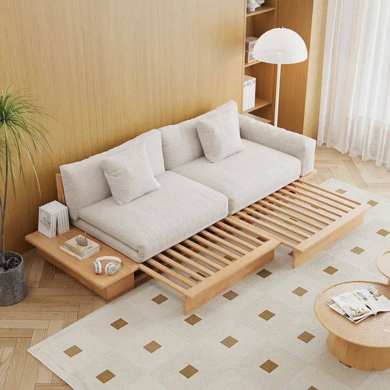 JASIWAY Modernes Sofa aus Massivholz mit Bezug aus Baumwollleinen