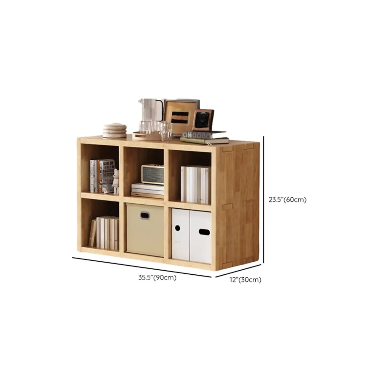 Moderne horizontale houten boekenkast met 8 vakken en naturel afwerking