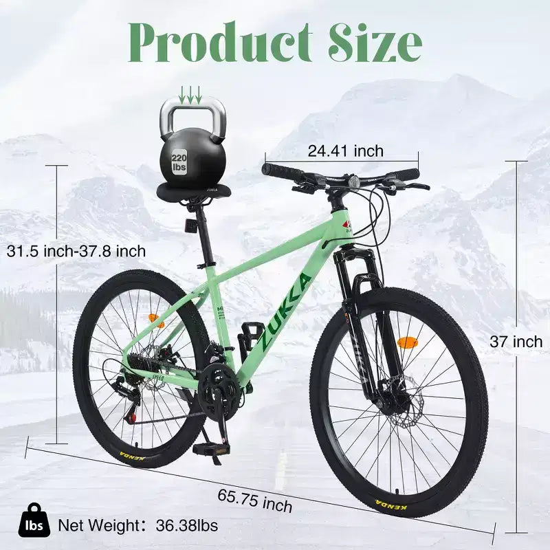 Whisen 26 geveerde mountainbike met derailleur achter met 8 versnellingen, voorvork, KENDA-banden en dubbele schijfremmen