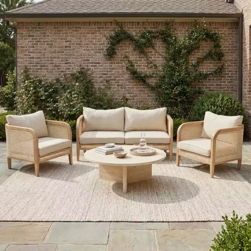 Christopher Knight Home Maciej 3-teiliges rustikales Outdoor-Sitzset aus Akazienholz und Rattan