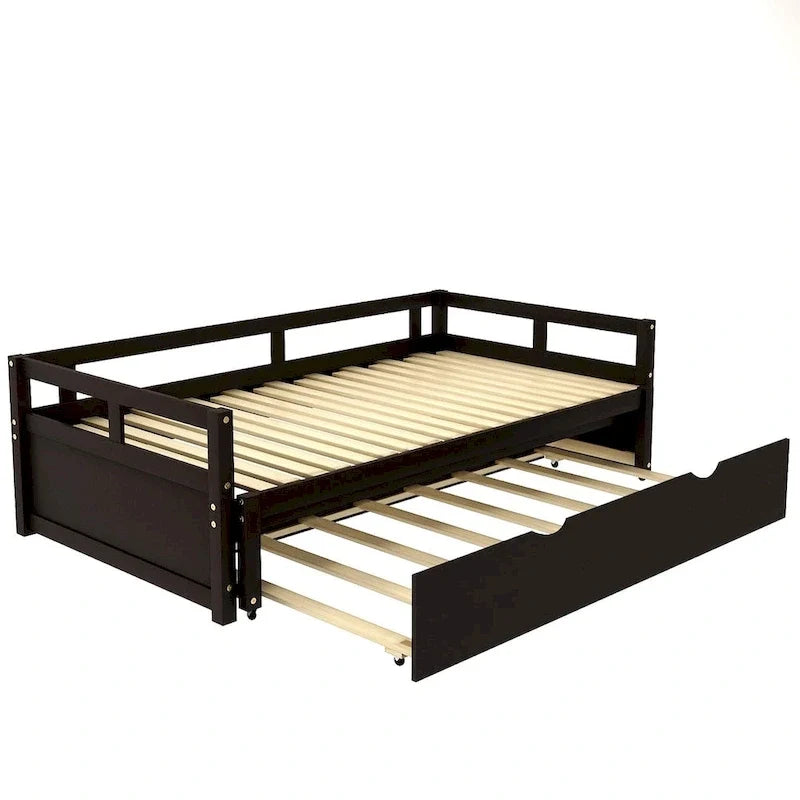 Ausziehbares Tagesbett mit Ausziehbett, Holztagesbett mit Ausziehbett