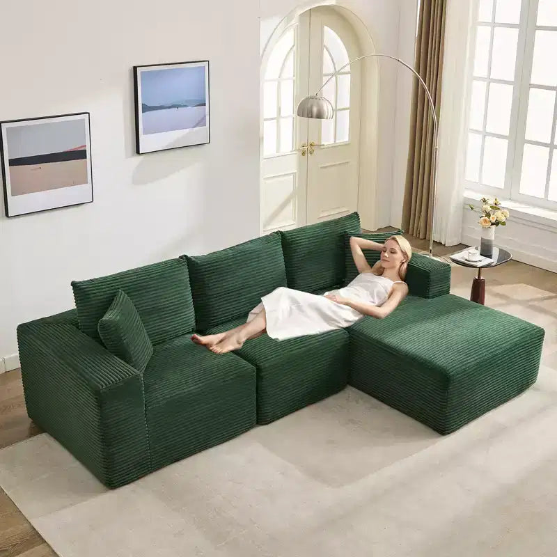 108 Modernes 3-Sitzer-Sofa, gepolstertes Sofa in L-Form mit Kissen, Sofa mit tiefer Sitzfläche, keine Montage erforderlich