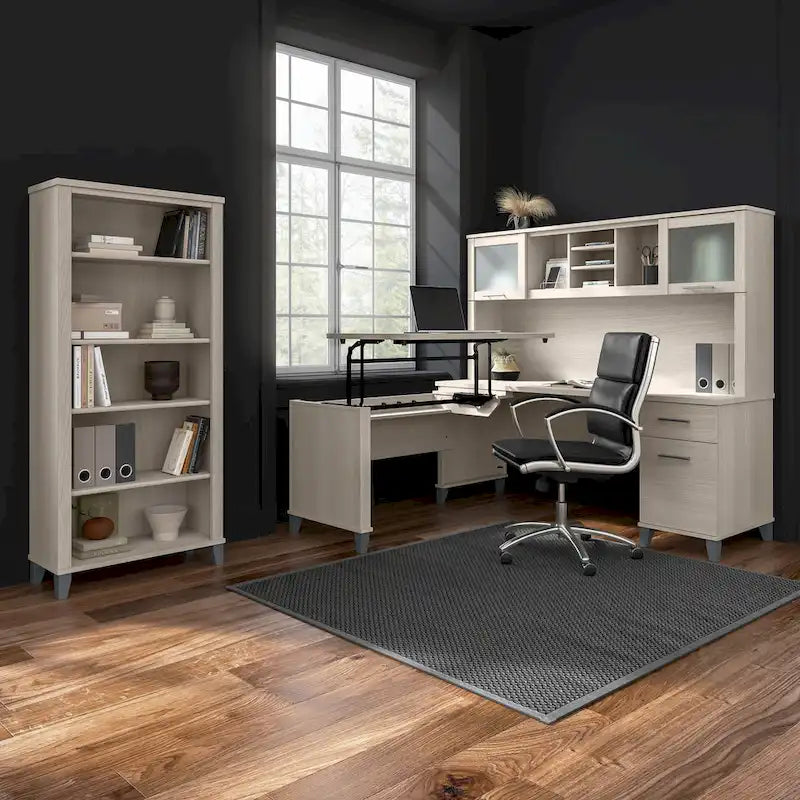 Bush Furniture Somerset 60W L-förmiger Schreibtisch mit Aufsatzregal