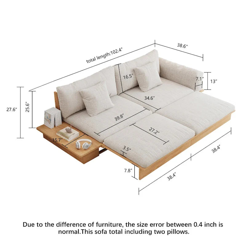 JASIWAY Modernes Sofa aus Massivholz mit Bezug aus Baumwollleinen
