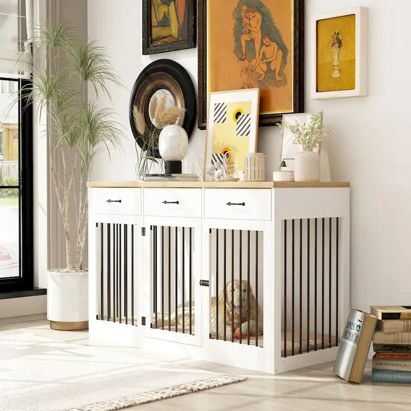 Moderne grote hondenbench met opberglades - elegante espressokleurige afwerking